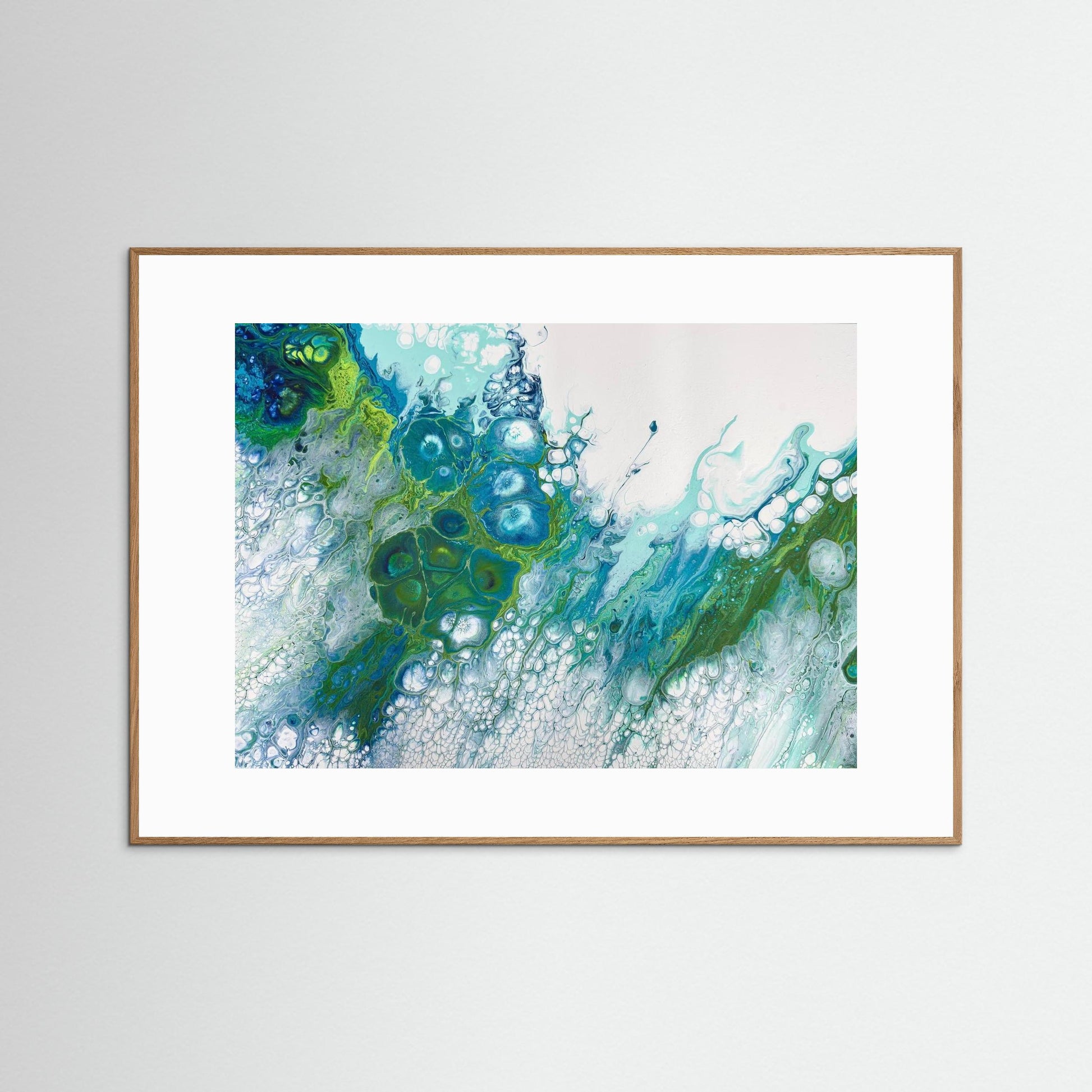 Modern Acryli Fine Art Paper Print - Coastal Art in Blues & Greens.  Wave, Sea, Ocean, Sea Cells.