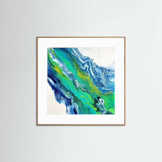 Modern Acrylic Fine Art Paper Print - Coastal Art in Blues & Greens.  Wave, Sea, Ocean.