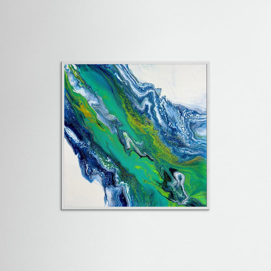Modern Acrylic Canvas Original - Coastal Art in Blues & Greens.  Wave, Sea, Ocean.