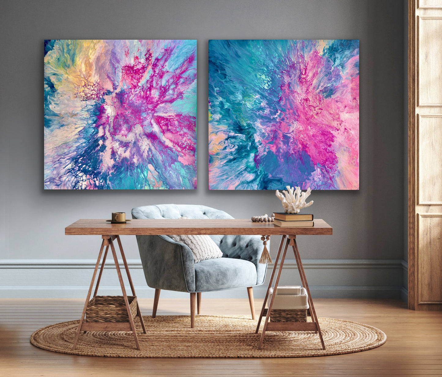 Dreamt in Magenta and Drifted into Cerulean - Gallery Set of Two - Canvas Prints