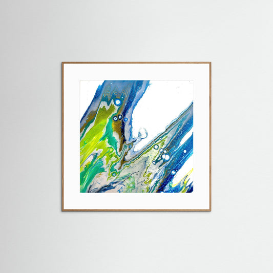 Modern Acrylic Fine Art Paper Print - Coastal Art in Blues & Greens.  Wave, Sea, Ocean.