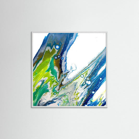 Modern Acrylic Canvas Original - Coastal Art in Blues & Greens.  Wave, Sea, Ocean.