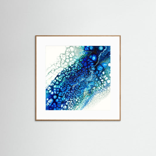 Modern Art in Acrylic, Fine Art Paper Print. Coastal Art in blues and whites. Abstract Art. Sea, Ocean, Wave, Rockpool
